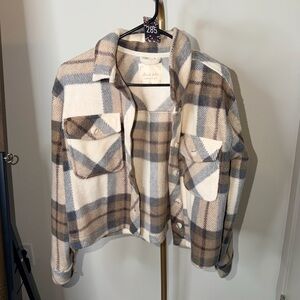 285. Altar'd State Cream and Brown Plaid Teddy Jacket